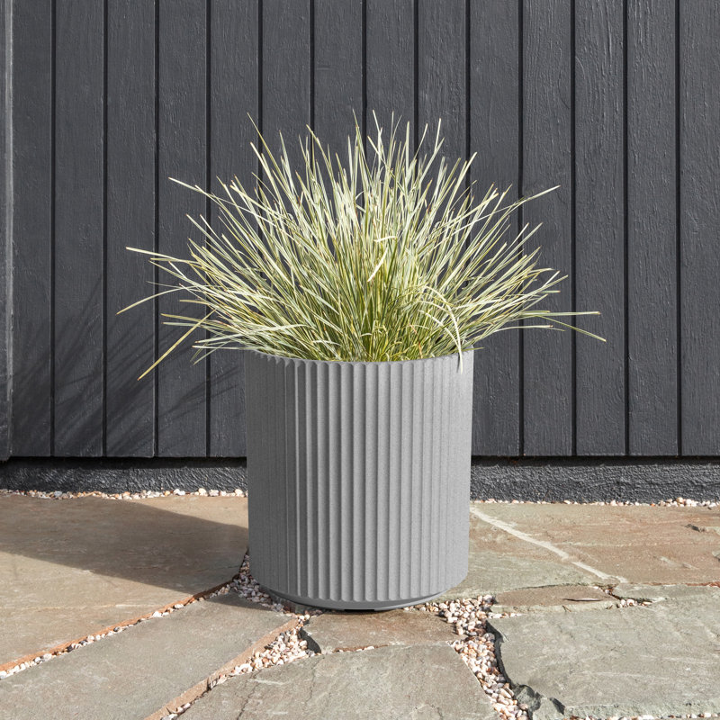 Veradek Demi Series Set Of 3 Round Planters For Porch, Patio, Backyard | Durable Plastic-Stone Material | Modern Décor For Tall Plants, Flower